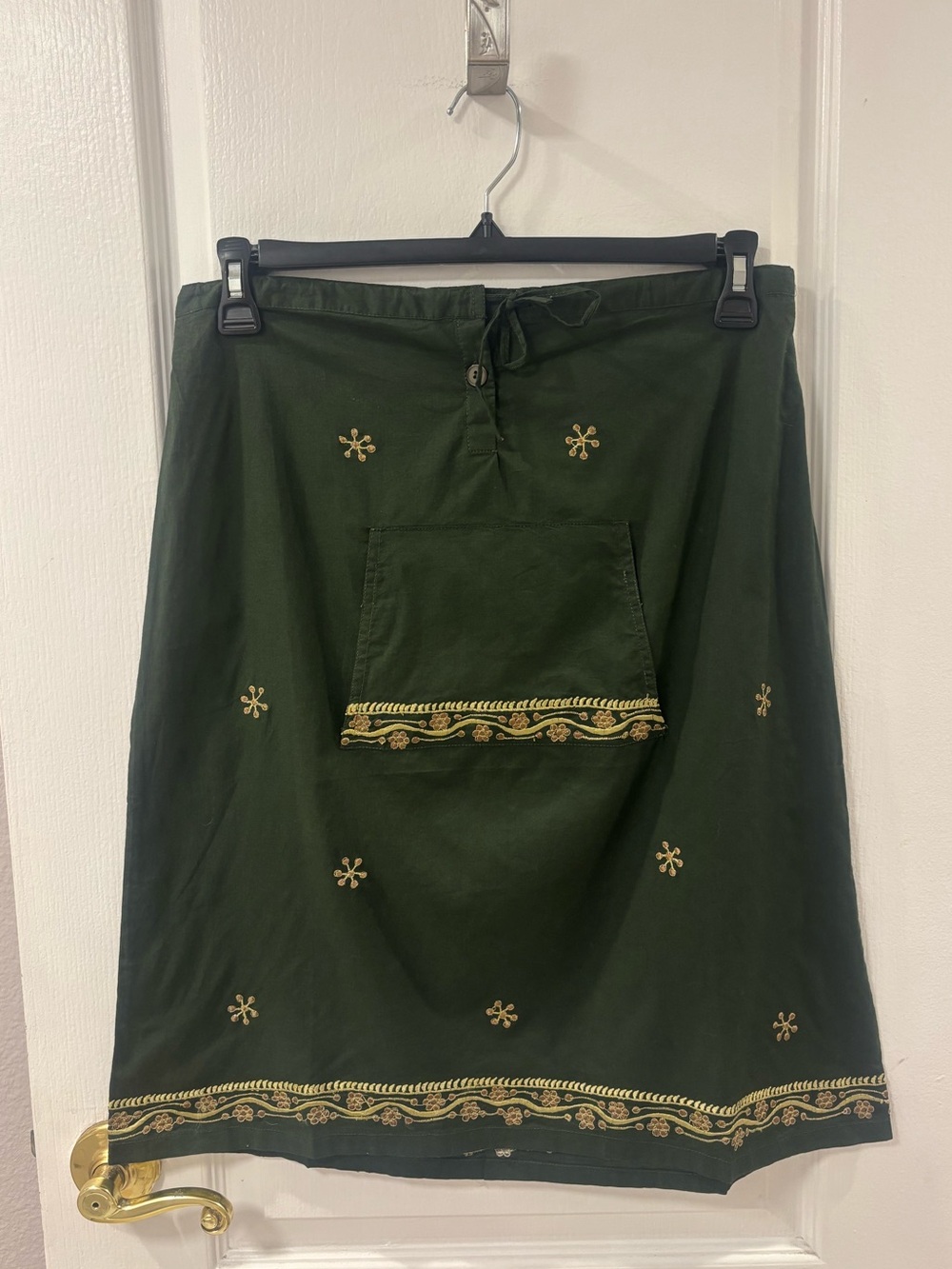 Vintage 90s Funky People Floral Embroidered Cotton Midi Skirt Coquette Hippie L